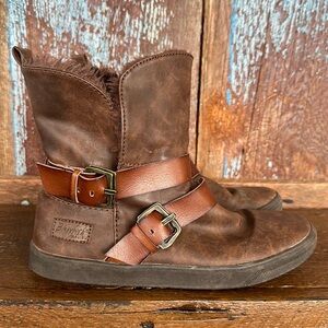 Brown Faux-Leather Strap Ankle Boots - Women